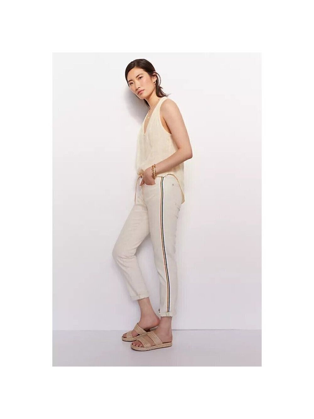 Anthropologie Pilcro Cream Rainbow Mid-Rise Slim Boyfriend Jeans Size 25…